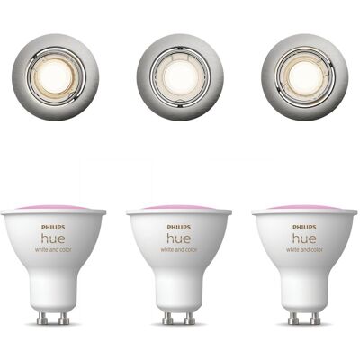 Philips Hue Peridot Set Mit 3 Nicht Schwenkbaren Einbaustrahler Gu10 (nickel) Weißes Und Farbiges Licht - White And Color Ambiance Philips Hue Peridot Set Mit 3 Nicht Schwenkbaren Einbaustrahler Gu10 (nickel) Weißes Und Farbiges Licht - White And Color Ambiance