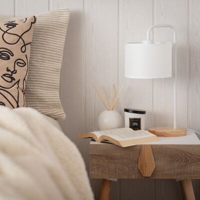 Ledkia - Tischlampe Stoff Und Holz Jedali Weiß Ledkia - Tischlampe Stoff Und Holz Jedali Weiß