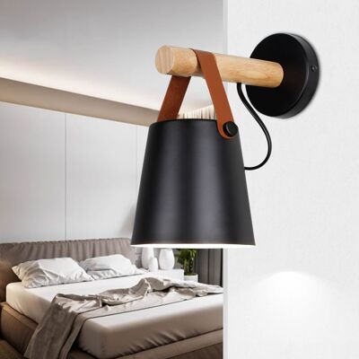 WOTTES Led Wandleuchten Nordischen Wandlichter Holz Leder Metall Wandlampe Für Kinder Korridor E27 Schwarz WOTTES Led Wandleuchten Nordischen Wandlichter Holz Leder Metall Wandlampe Für Kinder Korridor E27 Schwarz