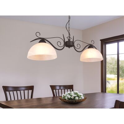 Trio Lighting - Pendelleuchte Country Landhaus 2-flammig Mit Glasschirmen Weiß, B: 82cm Trio Lighting - Pendelleuchte Country Landhaus 2-flammig Mit Glasschirmen Weiß, B: 82cm