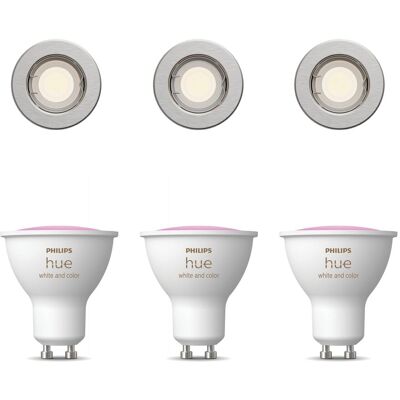 Philips Hue Peridot Set Mit 3 Nicht Schwenkbaren Einbaustrahler Gu10 (nickel) Weißes Und Farbiges Licht - White And Color Ambiance Philips Hue Peridot Set Mit 3 Nicht Schwenkbaren Einbaustrahler Gu10 (nickel) Weißes Und Farbiges Licht - White And Color Ambiance