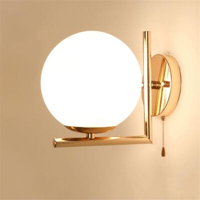 XISRENS Moderne Wandleuchte Mit Zugkettenschalter E27, Elegante Wandleuchte Für Wohnzimmer, Nachttisch, Treppenhaus, Badezimmer, Wandlampe Mit Kugelförmigem Metall-glas-schirm (b) XISRENS Moderne Wandleuchte Mit Zugkettenschalter E27, Elegante Wandleuchte Für Wohnzimmer, Nachttisch, Treppenhaus, Badezimmer, Wandlampe Mit Kugelförmigem Metall-glas-schirm (b)