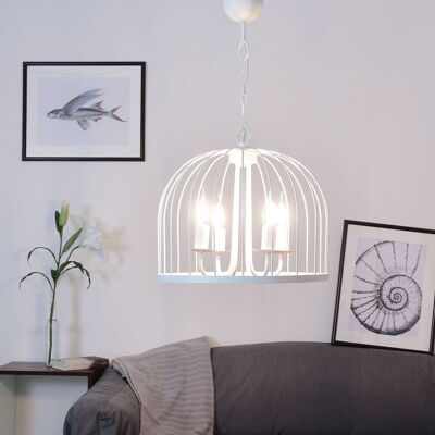 LICHT-ERLEBNISSE Hängelampe Weiß Metall Ø 39 Cm Käfig Schirm Für 4x E14 Pendelleuchte Esszimmer Wohnzimmer LICHT-ERLEBNISSE Hängelampe Weiß Metall Ø 39 Cm Käfig Schirm Für 4x E14 Pendelleuchte Esszimmer Wohnzimmer