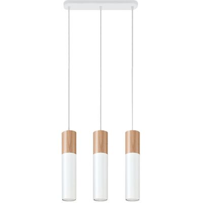 ETC-SHOP Pendelleuchte Weiß Stahl Hängeleuchte Holz Natur Zylinder Hängelampe 3-flammig Modern, 3x Gu10, Lxh 40x100 Cm ETC-SHOP Pendelleuchte Weiß Stahl Hängeleuchte Holz Natur Zylinder Hängelampe 3-flammig Modern, 3x Gu10, Lxh 40x100 Cm
