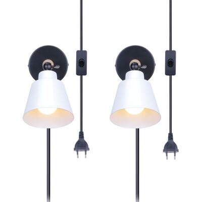STOEX 2 Stück Wandlampe Mit Schalter Und Stecker, Modern Aus Eisen Holz Wandleuchte Verstellbare Für Wohnzimmer Schlafzimmer Flur Treppenhaus - Weiß STOEX 2 Stück Wandlampe Mit Schalter Und Stecker, Modern Aus Eisen Holz Wandleuchte Verstellbare Für Wohnzimmer Schlafzimmer Flur Treppenhaus - Weiß