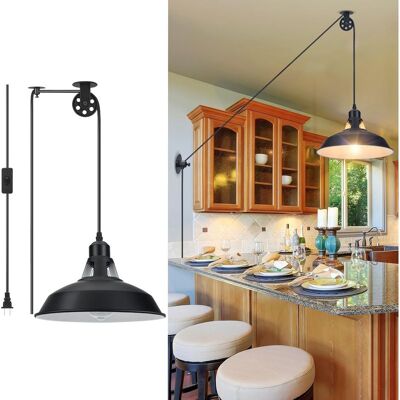 ZVD Schwarze Pendelleuchte Im Industriestil Mit Seilzug Und Stromkabel, Wandleuchte Mit Seilzug, Geeignet Für Küche Und Schlafzimmer ZVD Schwarze Pendelleuchte Im Industriestil Mit Seilzug Und Stromkabel, Wandleuchte Mit Seilzug, Geeignet Für Küche Und Schlafzimmer