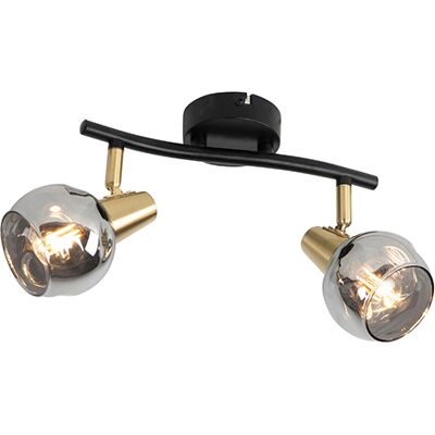 QAZQA Art Deco Deckenleuchte Schwarz Mit Rauchglas 2-licht - Vidro QAZQA Art Deco Deckenleuchte Schwarz Mit Rauchglas 2-licht - Vidro