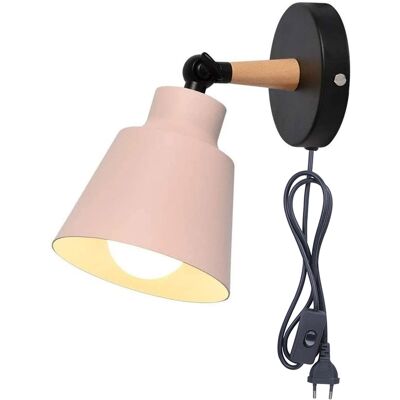 Stoex Wandleuchte Aus Eisen Holz Wandlampe Mit Schalter Und Stecker Vintage Verstellbare E27 Für Wohnzimmer Schlafzimmer Flur Treppenhaus - Rosa Stoex Wandleuchte Aus Eisen Holz Wandlampe Mit Schalter Und Stecker Vintage Verstellbare E27 Für Wohnzimmer Schlafzimmer Flur Treppenhaus - Rosa
