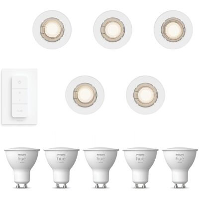 Philips Hue Peridot Set Mit 5 Nicht Schwenkbaren Einbaustrahler Gu10 (weiß) Warmweißes Licht - Inkl. Dimmschalter - White Philips Hue Peridot Set Mit 5 Nicht Schwenkbaren Einbaustrahler Gu10 (weiß) Warmweißes Licht - Inkl. Dimmschalter - White