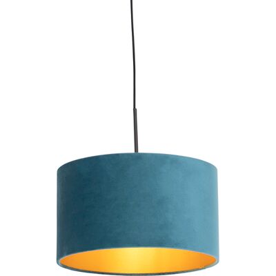 QAZQA Klassische Samt-Pendelleuchte - Blau & Gold - 35cm QAZQA Klassische Samt-Pendelleuchte - Blau & Gold - 35cm