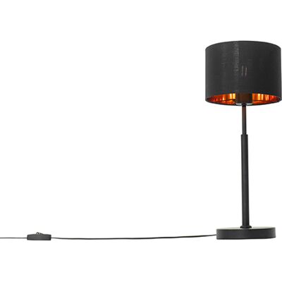 Qazqa Moderne Tischlampe Schwarz Gold - Modern - Textil Stahl Qazqa Moderne Tischlampe Schwarz Gold - Modern - Textil Stahl