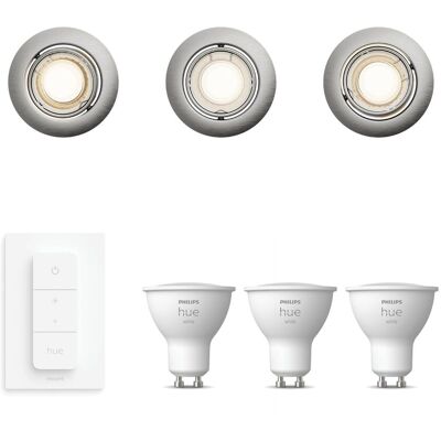 Philips Hue Peridot Set Mit 3 Nicht Schwenkbaren Einbaustrahler Gu10 (nickel) Warmweißes Licht - Inkl. Dimmschalter - White Philips Hue Peridot Set Mit 3 Nicht Schwenkbaren Einbaustrahler Gu10 (nickel) Warmweißes Licht - Inkl. Dimmschalter - White