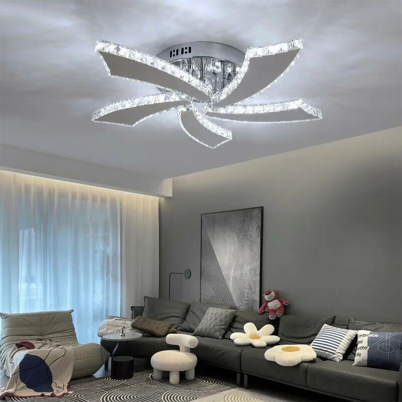 Greelustr - Moderner LED-Kristallleuchter 5 Licht 54W Chrom Unterputz-Deckenbeleuchtung für Schlafzimmer Flur 6500K, weißes Licht - Chrom