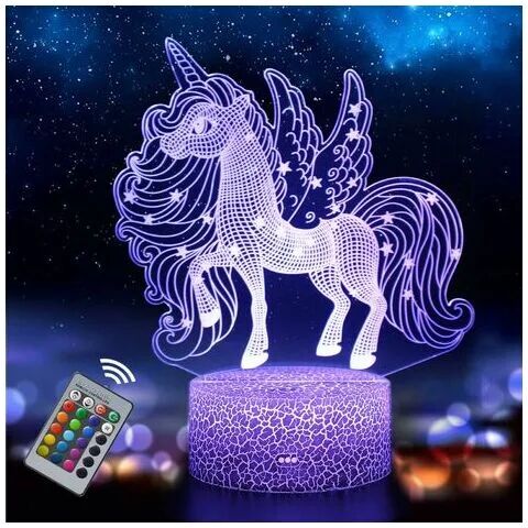 Eting - Veilleuse Licorne pour enfants et Bébé, Rechargeable Lampe Illusion 3D 16 Couleurs CChangeantes avec Télécommande, Cadeau D'anniversaire et