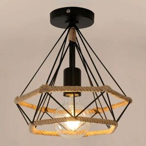 COMELY Industrielle Deckenleuchte verdrehte Seil im Vintage -Eisen E27 Schwarz Suspension Deckenlampe für Eingangslounge Veranda -Korridor 26 cm (Glühbirne