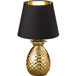 Etc-shop - Textil Nacht Schreib Tisch Lampe schwarz gold Ananas Design Keramik Leuchte im Set inkl. led Leuchtmittel