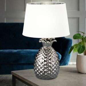 Etc-shop - Tisch Lampe Keramik Ananas Design silber Wohn Zimmer Textil Leuchte weiß im Set inkl. led Leuchtmittel