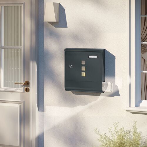 WOLTU Briefkasten mit 2 Schlüsseln, Postkasten mit Zeitungsfach Sichtfenstern Namensschild, Wandbriefkasten abschließbar, modern, 30,5x33,5x10 cm,