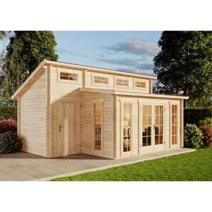 Gartenhaus Lausitz iso mit Anbau Gartenhaus aus Holz, Holzhaus mit 40 mm Wandstärke, Blockbohlenhaus mit Montagematerial - Alpholz Gartenhaus Lausitz iso mit Anbau Gartenhaus aus Holz, Holzhaus mit 40 mm Wandstärke, Blockbohlenhaus mit Montagematerial - Alpholz