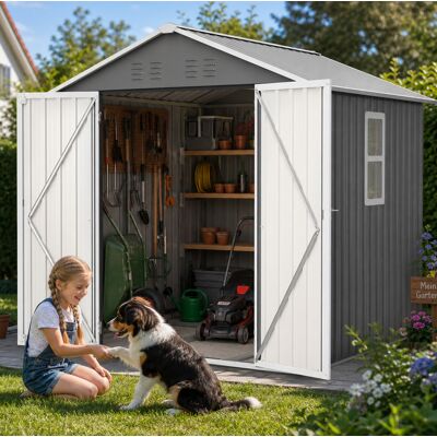 Gartenhaus 185 X 182 X 191 Cm Aus Grauem Metall Mit Fenster Und Lüftungen – Meubliv Gartenhaus 185 X 182 X 191 Cm Aus Grauem Metall Mit Fenster Und Lüftungen – Meubliv