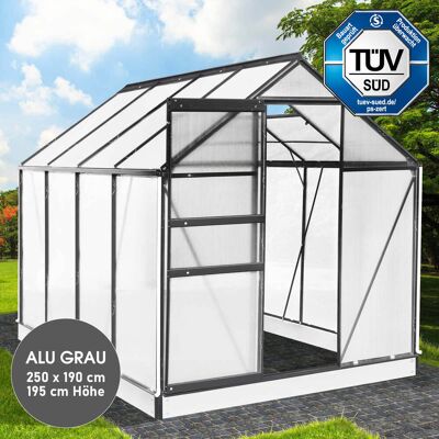 Gewächshaus Aluminium Mit Fundament Rostfrei Tüv Geprüft 6mm Platten 250x190x195cm Grau - Brast Gewächshaus Aluminium Mit Fundament Rostfrei Tüv Geprüft 6mm Platten 250x190x195cm Grau - Brast