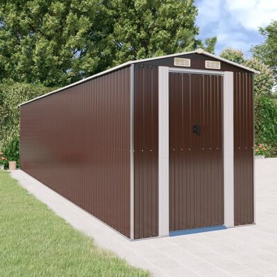 vidaXL Gartenschuppen Dunkelbraun 192x855x223 cm Verzinkter Stahl Wetterfest vidaXL Gartenschuppen Dunkelbraun 192x855x223 cm Verzinkter Stahl Wetterfest