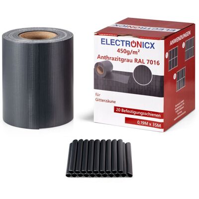 Electronicx Pvc Sichtschutzstreifen Sichtschutzrolle Anthrazit Doppelstabmatten 70m X 19cm 450g/m² Inkl. 40 Befestigungsclips - Premium Electronicx Pvc Sichtschutzstreifen Sichtschutzrolle Anthrazit Doppelstabmatten 70m X 19cm 450g/m² Inkl. 40 Befestigungsclips - Premium