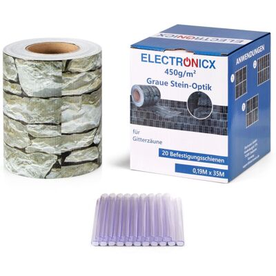 Electronicx Pvc Sichtschutzstreifen Graue Steinoptik Sichtschutz Zaunfolie Doppelstabmatten 70m (2x35m) X 19 Cm 450g/m² Uv-beständig Electronicx Pvc Sichtschutzstreifen Graue Steinoptik Sichtschutz Zaunfolie Doppelstabmatten 70m (2x35m) X 19 Cm 450g/m² Uv-beständig