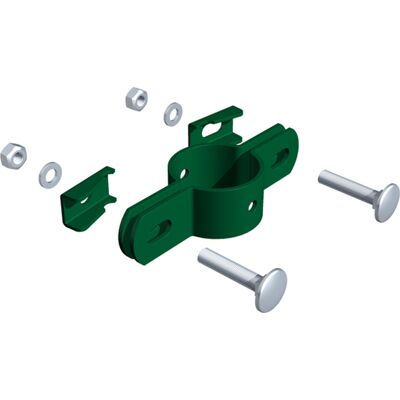 Alberts - Doppelschelle, Sendzimirverzinkt, Grün Kst.b., Für Pfosten Ø34 Mm Alberts - Doppelschelle, Sendzimirverzinkt, Grün Kst.b., Für Pfosten Ø34 Mm