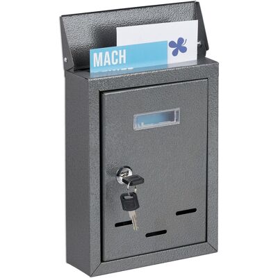 Relaxdays - Briefkasten Mit Namensschild, Aus Metall, Mit 2 Schlüsseln, Postkasten Schmal, Hxbxt: 26,5 X 19 X 6,5 Cm, Grau Relaxdays - Briefkasten Mit Namensschild, Aus Metall, Mit 2 Schlüsseln, Postkasten Schmal, Hxbxt: 26,5 X 19 X 6,5 Cm, Grau