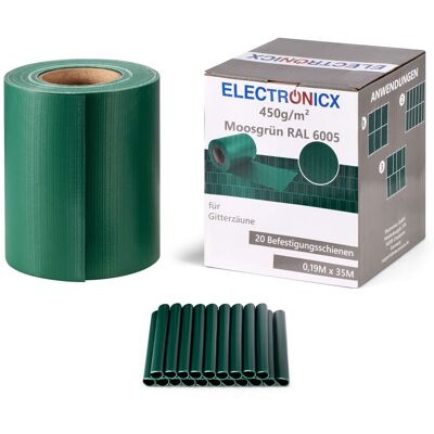 Electronicx Pvc Sichtschutzstreifen Moosgrün (ral 6005) Sichtschutz Zaunfolie Doppelstabmatten 70m (2x35m) X 19 Cm 450g/m² Uv-beständig Electronicx Pvc Sichtschutzstreifen Moosgrün (ral 6005) Sichtschutz Zaunfolie Doppelstabmatten 70m (2x35m) X 19 Cm 450g/m² Uv-beständig