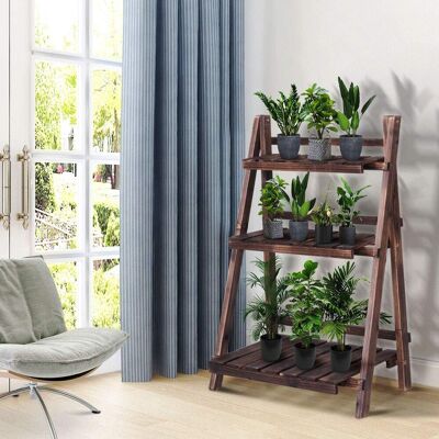 Costway - 3-stoeckiger Pflanzenstaender, Pflanzenregal Klappbar, Hoelzerner Blumenstaender, Blumenregal Fuer Garten, Balkon, Leiterregal Blumentreppe Braun Costway - 3-stoeckiger Pflanzenstaender, Pflanzenregal Klappbar, Hoelzerner Blumenstaender, Blumenregal Fuer Garten, Balkon, Leiterregal Blumentreppe Braun