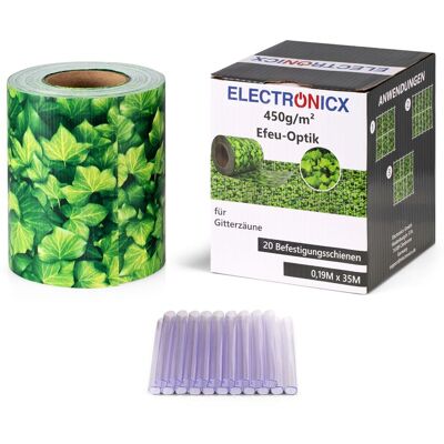 Electronicx Pvc Sichtschutzstreifen 2 Rollen À 35m Efeu-optik Doppelstabmatten 70m X 19cm 450g/m² Inkl. 40 Befestigungsclips - Premium Electronicx Pvc Sichtschutzstreifen 2 Rollen À 35m Efeu-optik Doppelstabmatten 70m X 19cm 450g/m² Inkl. 40 Befestigungsclips - Premium