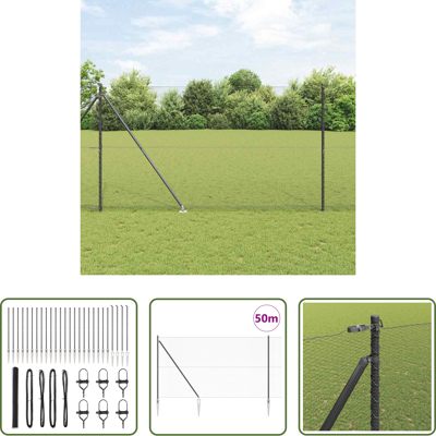VIDAXL Außenzaun - Zaunpfosten Grau 50 X 1,5 M (13 Mm Maschen) Stahl Und Pvc VIDAXL Außenzaun - Zaunpfosten Grau 50 X 1,5 M (13 Mm Maschen) Stahl Und Pvc