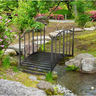 Gartenbrücke 119x67x70 Cm Aus Schwarzem Stahl Mit Geländer Für Balkon Und Terrasse – Meubliv Gartenbrücke 119x67x70 Cm Aus Schwarzem Stahl Mit Geländer Für Balkon Und Terrasse – Meubliv