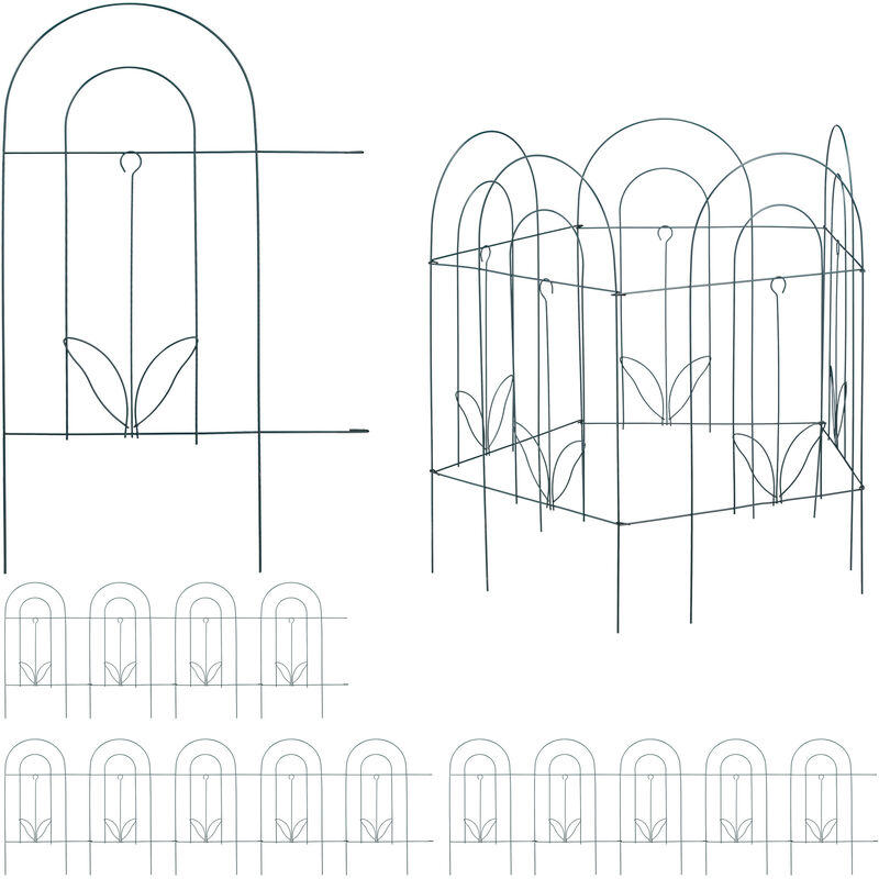 RELAXDAYS 15 tlg. Beetzaun, Beetumrandung für Garten, Dekozaun aus Metall, zum Stecken, Rasenzaun, HxB: 62 x 732 cm, grün