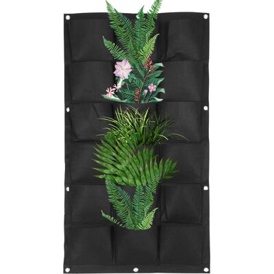 HEAT Schwarze, Vertikale Hängeampeltasche Für Blumentöpfe Und Pflanzen Im Garten, Auf Dem Balkon Oder An Der Wand – 18 Fächer HEAT Schwarze, Vertikale Hängeampeltasche Für Blumentöpfe Und Pflanzen Im Garten, Auf Dem Balkon Oder An Der Wand – 18 Fächer