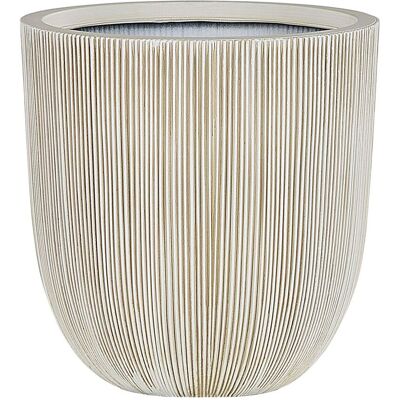 BELIANI Blumentopf Beige U. Weiß Kunstharz Rund 31 Cm In Rillenoptik Indoor Outdoor Gartenausstattung Deko BELIANI Blumentopf Beige U. Weiß Kunstharz Rund 31 Cm In Rillenoptik Indoor Outdoor Gartenausstattung Deko