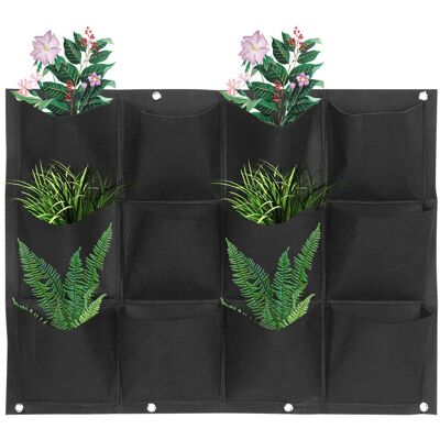 HEAT Vertikaler Pflanzbeutel Für Balkon Und Garten, Wandhänger Für Blumen Und Pflanzen, Schwarz, 12 Taschen HEAT Vertikaler Pflanzbeutel Für Balkon Und Garten, Wandhänger Für Blumen Und Pflanzen, Schwarz, 12 Taschen