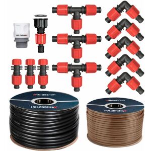 Bewässerungssystem Tropfbewässerung für Thuja Hecken, 100 m Tropfschlauch Profi 16 mm, 20 m Verlegerohr 16 mm, HTB-12-100P-20 - Holzbrink