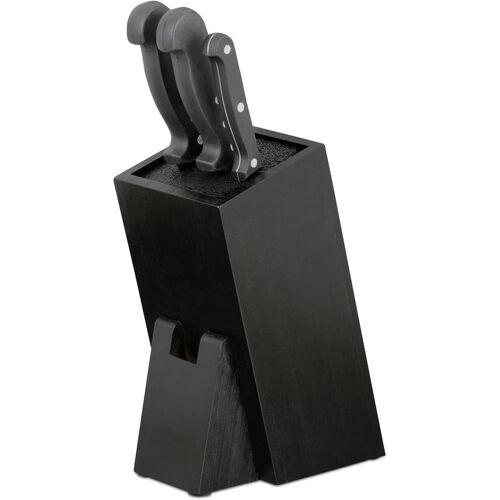 Messerblock mit Borsten, Küchenblock unbestückt, für 6 Messer, Holzblock aus Bambus, hbt 25x11x17 cm, schwarz - Relaxdays