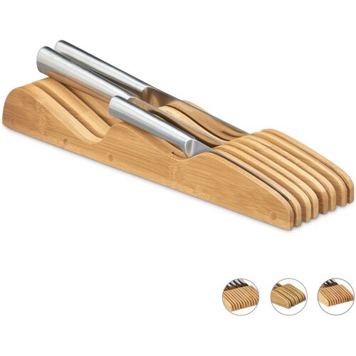 Messerblock Schublade, ohne Messer, liegend, Bambus, für 7 Messer, hbt: 5x9,5x40 cm, Schubladeneinsatz, natur - Relaxdays