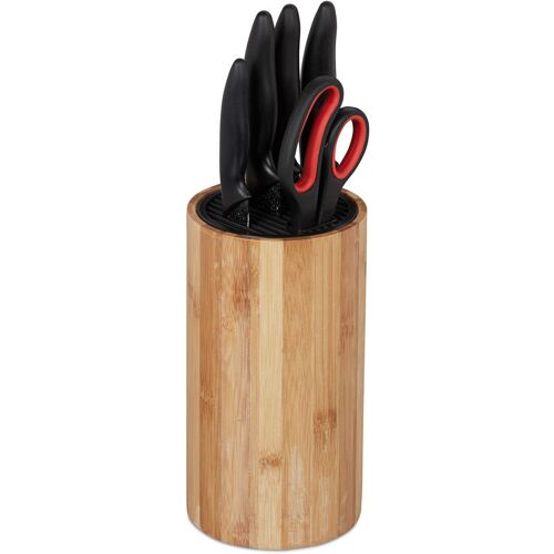 Messerblock unbestückt aus Bambus, ohne Messer, für 10 Messer aller Art, Messerhalter HxD 23x12,5 cm, natur - Relaxdays