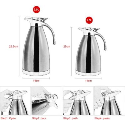 HEAT 2-liter-thermoskanne Aus Edelstahl, Doppelwandige Isolierflasche Für Kaffee, Tee Und Heißes Wasser, Silberner Krug, Wasserflasche Aus Metall. HEAT 2-liter-thermoskanne Aus Edelstahl, Doppelwandige Isolierflasche Für Kaffee, Tee Und Heißes Wasser, Silberner Krug, Wasserflasche Aus Metall.