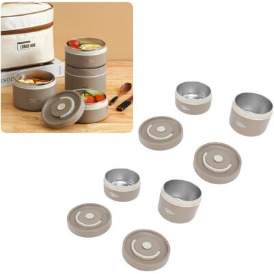 JUTE Runde, Tragbare Lunchbox Aus Edelstahl 304 Mit Deckel, Luftdichte Bento-box, Dunkelbraun, 4er-set + Isoliertasche JUTE Runde, Tragbare Lunchbox Aus Edelstahl 304 Mit Deckel, Luftdichte Bento-box, Dunkelbraun, 4er-set + Isoliertasche