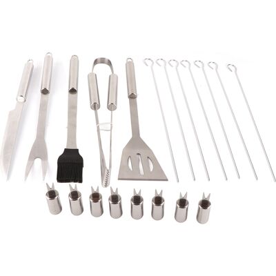 JUTE 20-teiliges Set Inklusive Stofftasche Mit Kleinem Griff / Grillset Aus Edelstahl Mit Messer / Grillset Für Den Außenbereich JUTE 20-teiliges Set Inklusive Stofftasche Mit Kleinem Griff / Grillset Aus Edelstahl Mit Messer / Grillset Für Den Außenbereich