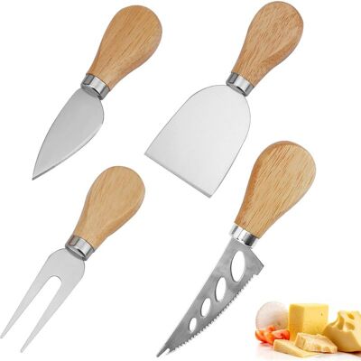 BOBYPET Set Mit 4 Exquisiten Käsemessern, Käsemesser-sets Mit Holzgriffen, Für Käse, Kuchen, Chiffon-kuchen, Butter BOBYPET Set Mit 4 Exquisiten Käsemessern, Käsemesser-sets Mit Holzgriffen, Für Käse, Kuchen, Chiffon-kuchen, Butter