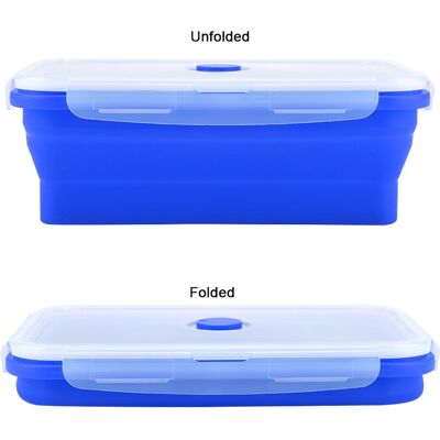 HEAT Zusammenfaltbare Rechteckige Silikon-lunchbox Mit 1200 Ml Fassungsvermögen, Dunkelblauer Mikrowellengeeigneter Lebensmittelbehälter, Kompakter Speisebehälter. HEAT Zusammenfaltbare Rechteckige Silikon-lunchbox Mit 1200 Ml Fassungsvermögen, Dunkelblauer Mikrowellengeeigneter Lebensmittelbehälter, Kompakter Speisebehälter.