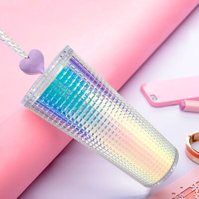 JUTE Neue, Trendige, Herzförmige Wasserflasche Mit Diamantmusterverlauf, Doppellagigem, Lasergeschnittenem Strohhalm, Hoher Qualität Und Großem Fassungsvermögen. JUTE Neue, Trendige, Herzförmige Wasserflasche Mit Diamantmusterverlauf, Doppellagigem, Lasergeschnittenem Strohhalm, Hoher Qualität Und Großem Fassungsvermögen.