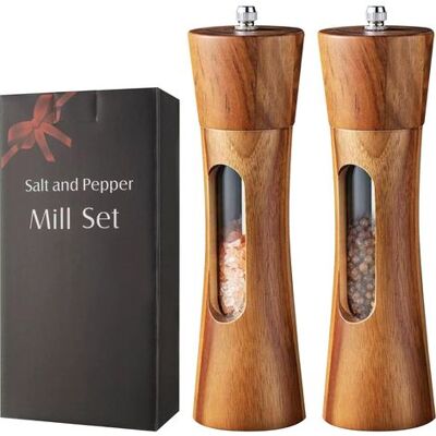 OEM 2-teiliges Gewürzmühlen-set (pfeffer- Und Salzmühle), Manuelle Gewürzmühle Mit Sichtfenster, Verstellbares Keramik-mahlwerk, Für Meersalz, Chili Und Pfeffer OEM 2-teiliges Gewürzmühlen-set (pfeffer- Und Salzmühle), Manuelle Gewürzmühle Mit Sichtfenster, Verstellbares Keramik-mahlwerk, Für Meersalz, Chili Und Pfeffer